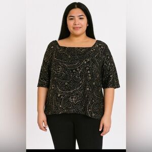 JBS Black Rose Gold Sparkle Blouse Size 3X